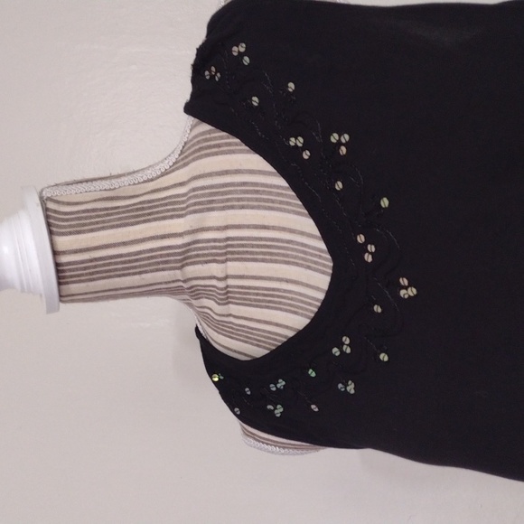 Model France Black Sleeveless Shift Dress w Sequin - Picture 13 of 14